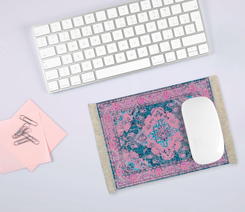 Infusion Oriental Rug Fringe-Trim Mouse Pad - Pink & Blue Persian-Inspired Design  Non-Slip Backing  Stylish Desk Accessory - Image 3